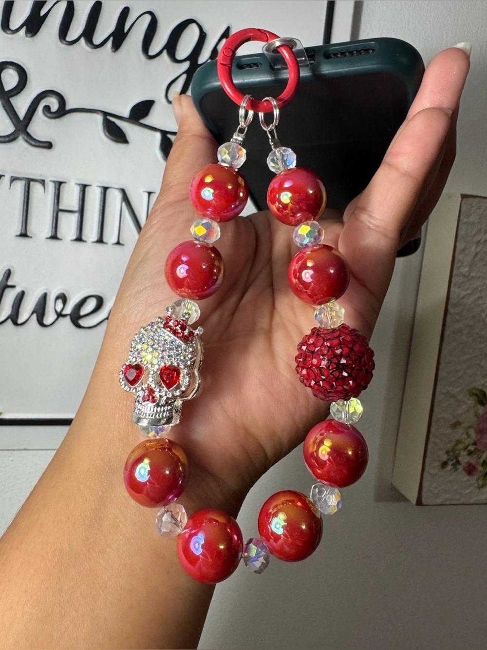 Halloween Bling Skeleton Head Charm Phone/Key/Bag Chain #P638